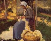 卡米耶 毕沙罗 : Peasant Woman Carding Wool